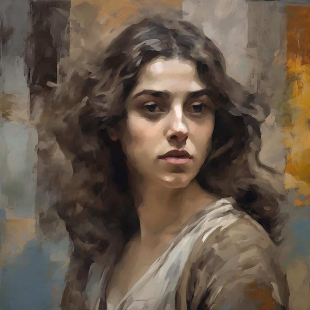 Όμορφη γυναικεία πορτραίτο με τεχνητή εικαστική ικανότητα και οπτική ισορροπία, τέχνη στη σύνθεση και το φως, σε ζωγραφική αίσθηση.